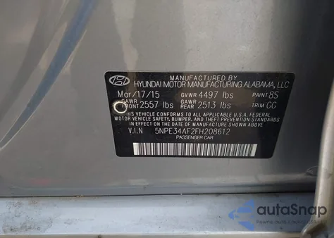 2015 Hyundai Sonata Sport z USA, uszkodzony, nr VIN 5NPE34AF2FH208612